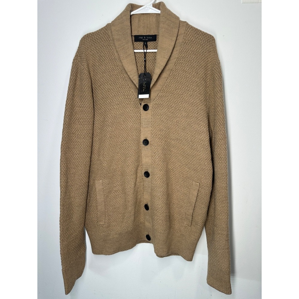 Rag & Bone Cardiff Shawl Cardigan Waffle Knit Camel - Large‎